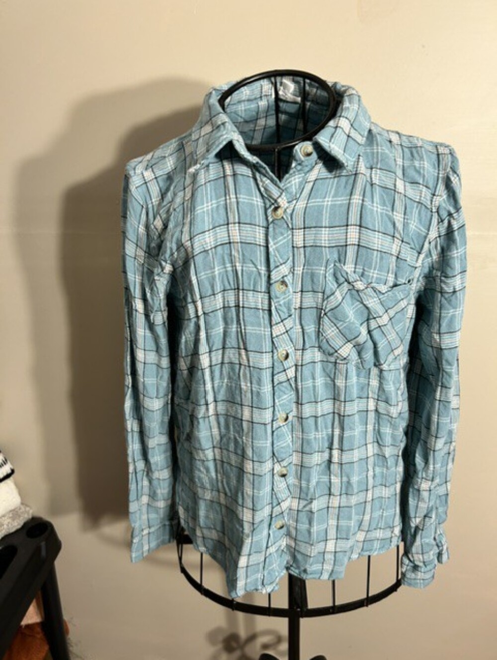 flannel size large womens   plaid shirt button up top gorpcore